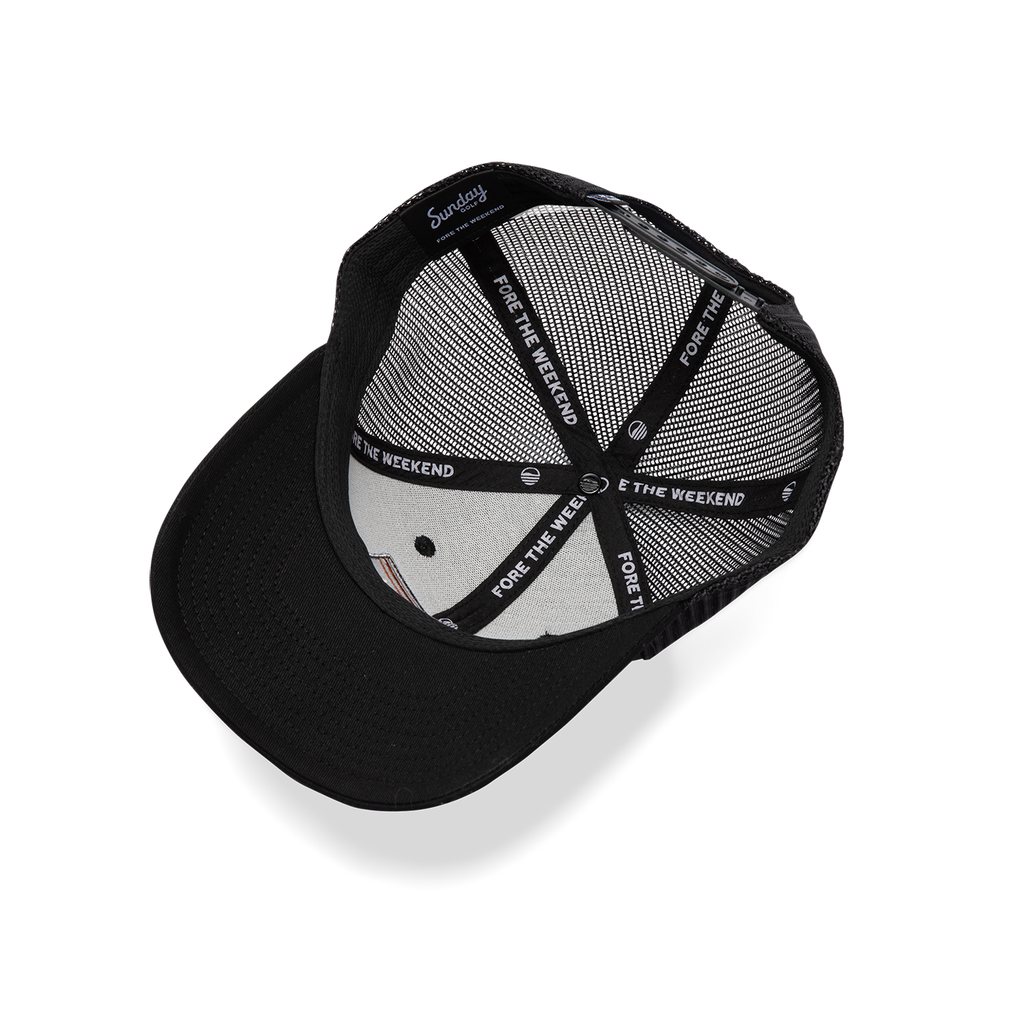 Upside Down View of black trucker golf hat