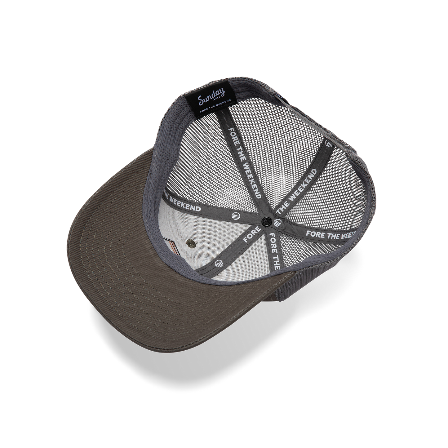 Upside Down shot of gray trucker golf hat