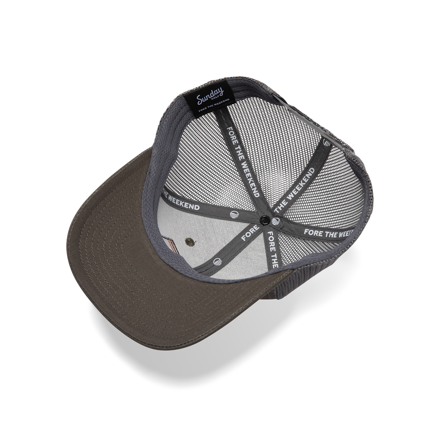 Upside Down shot of gray trucker golf hat