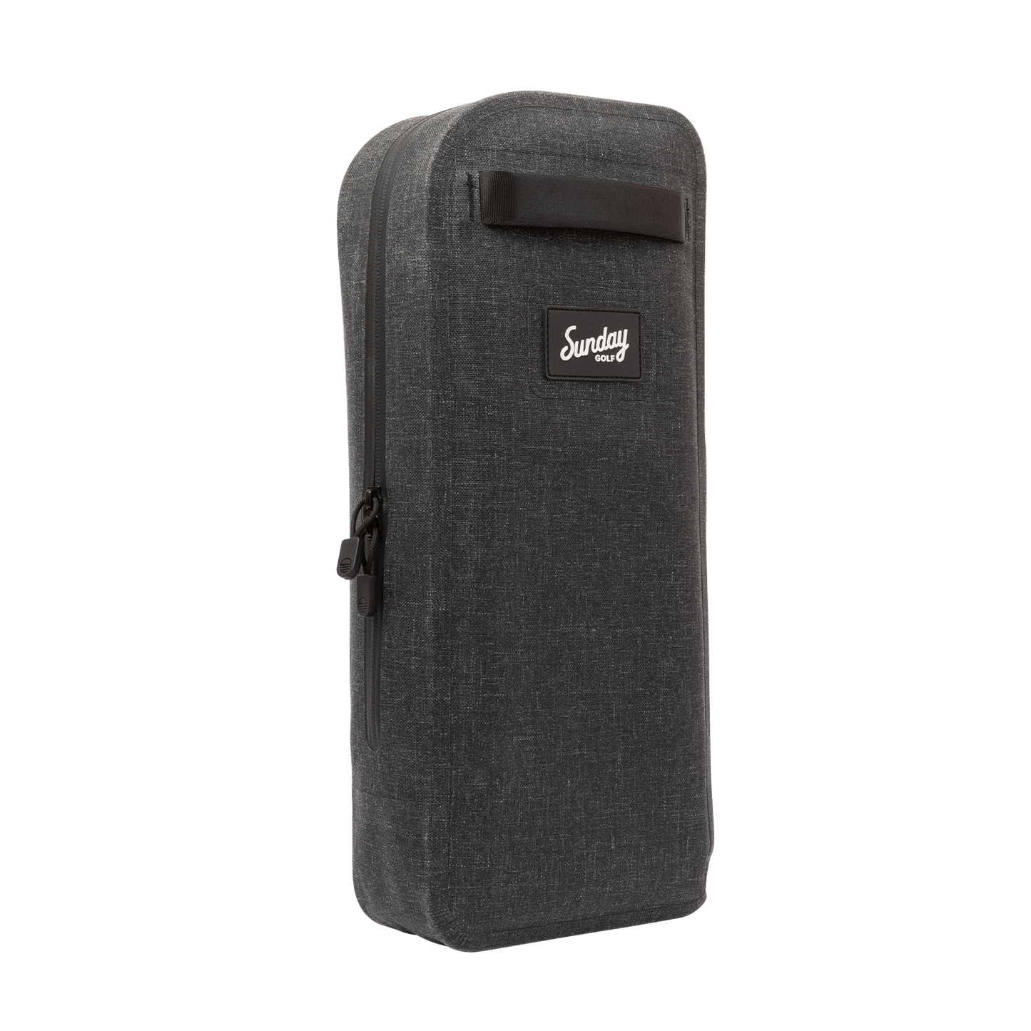 A front shot of welded waterproof big frosty golf cooler bag in charcoal fully zipped