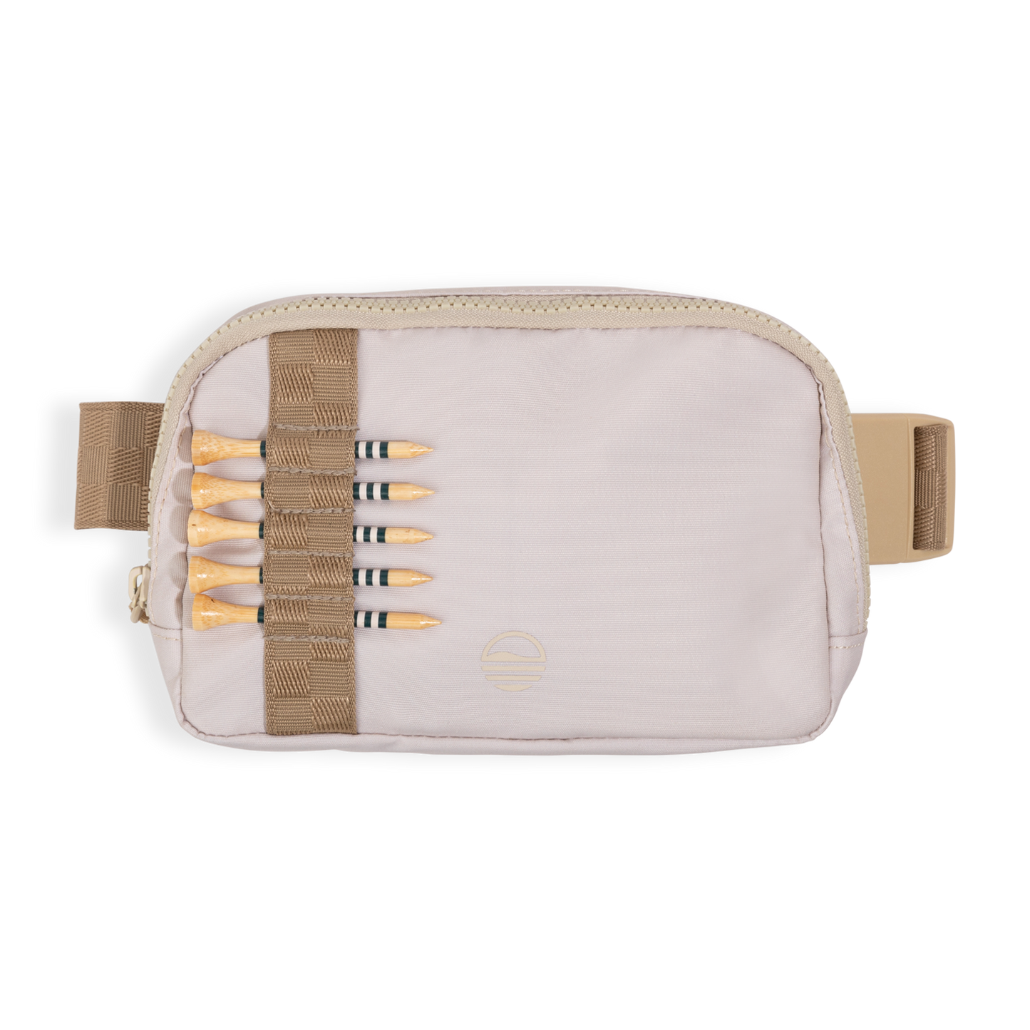 Women's belt bag in toasted almond with bamboo golf tees