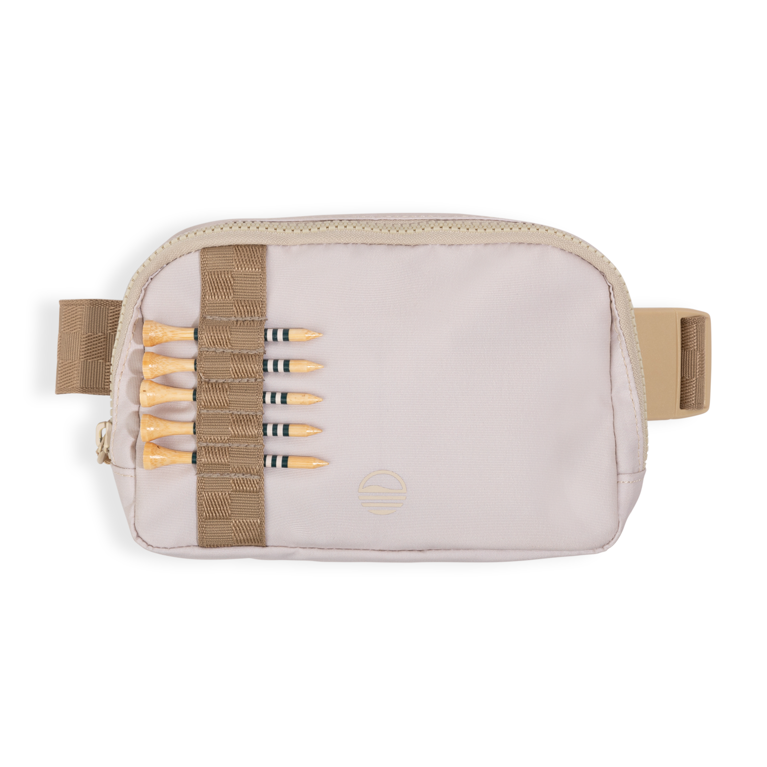 Women's belt bag in toasted almond with bamboo golf tees