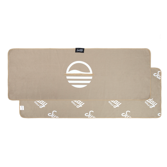 Sunday Golf Classic Golf Towel in toasted almond front and back shot