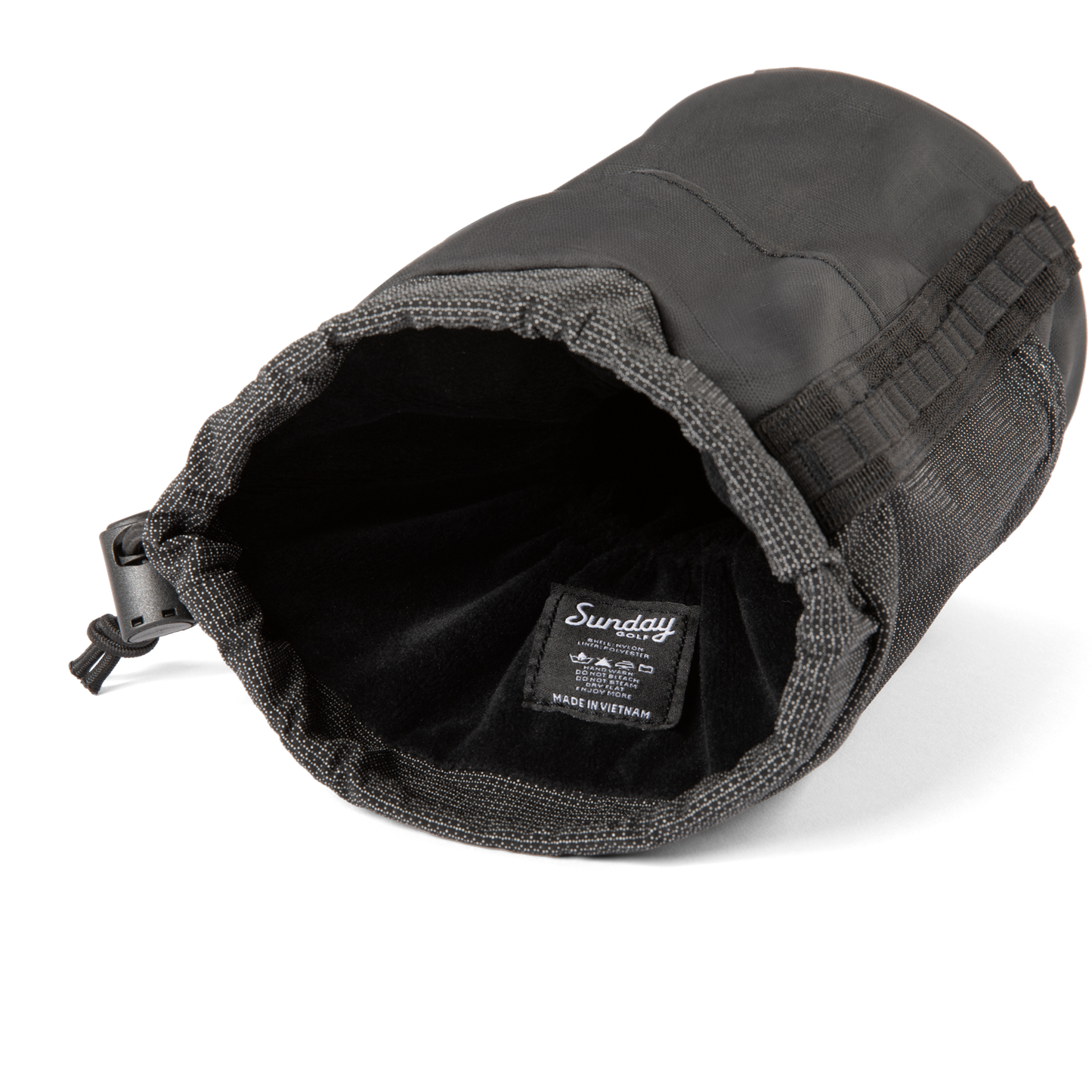 Inside ranger driver golf headcover in black showing Sunday Golf script logo
