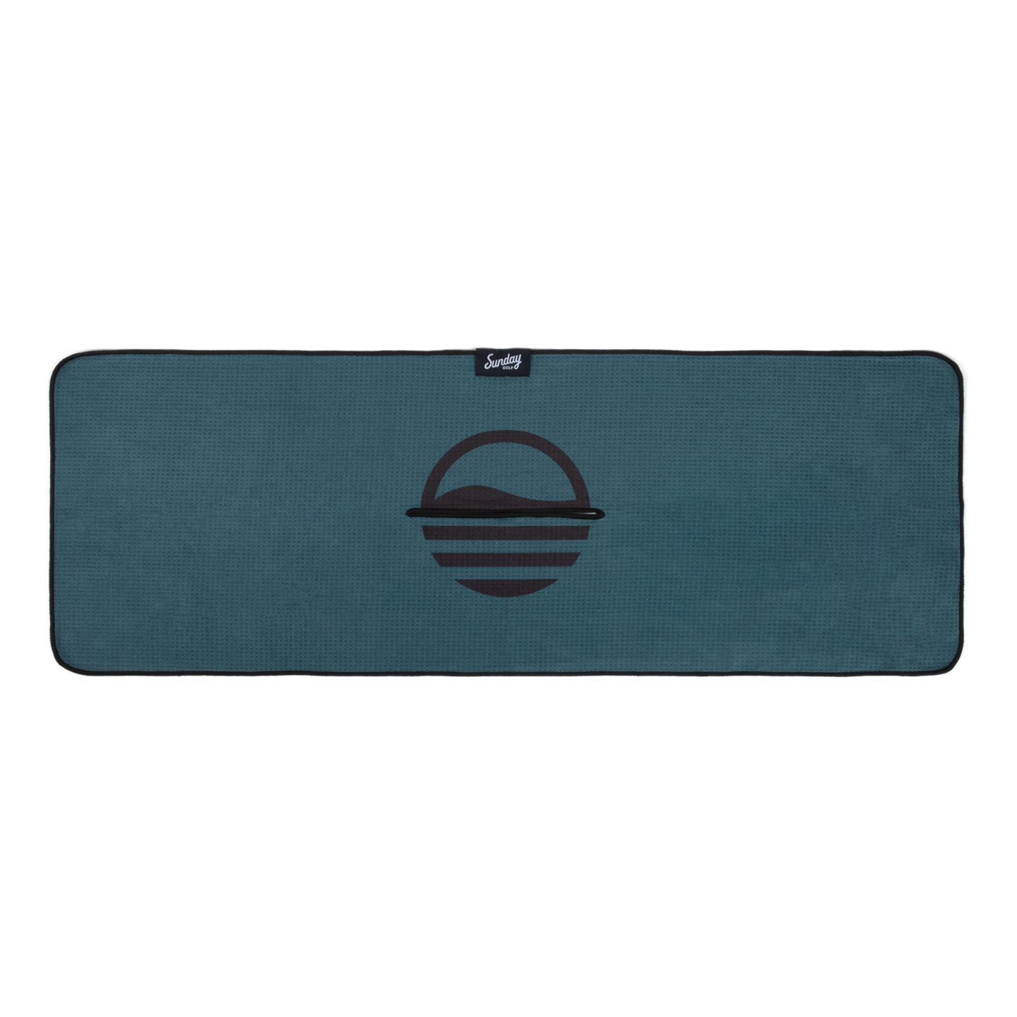 Midnight green golf towel with black Sunday Golf logo front