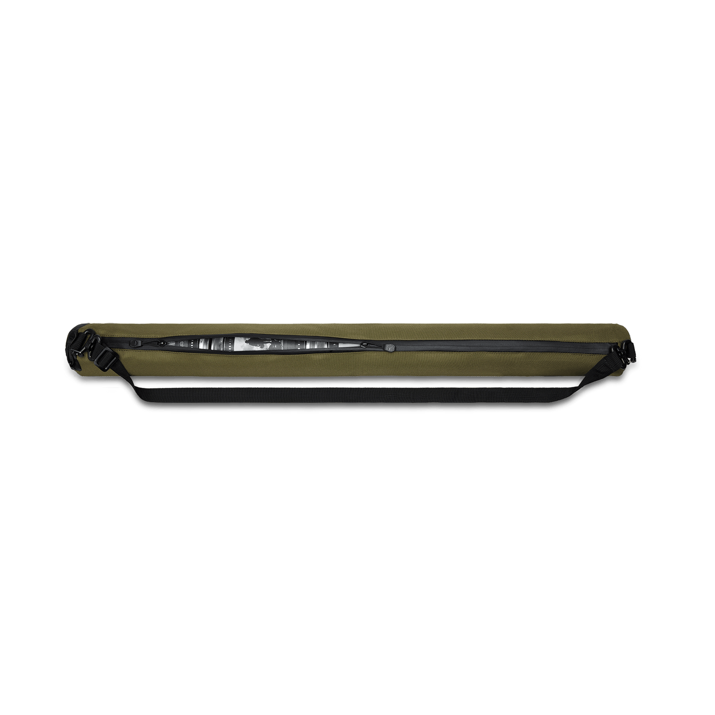 Beer Sleeve Cooler in olive with coated zipper half-opened