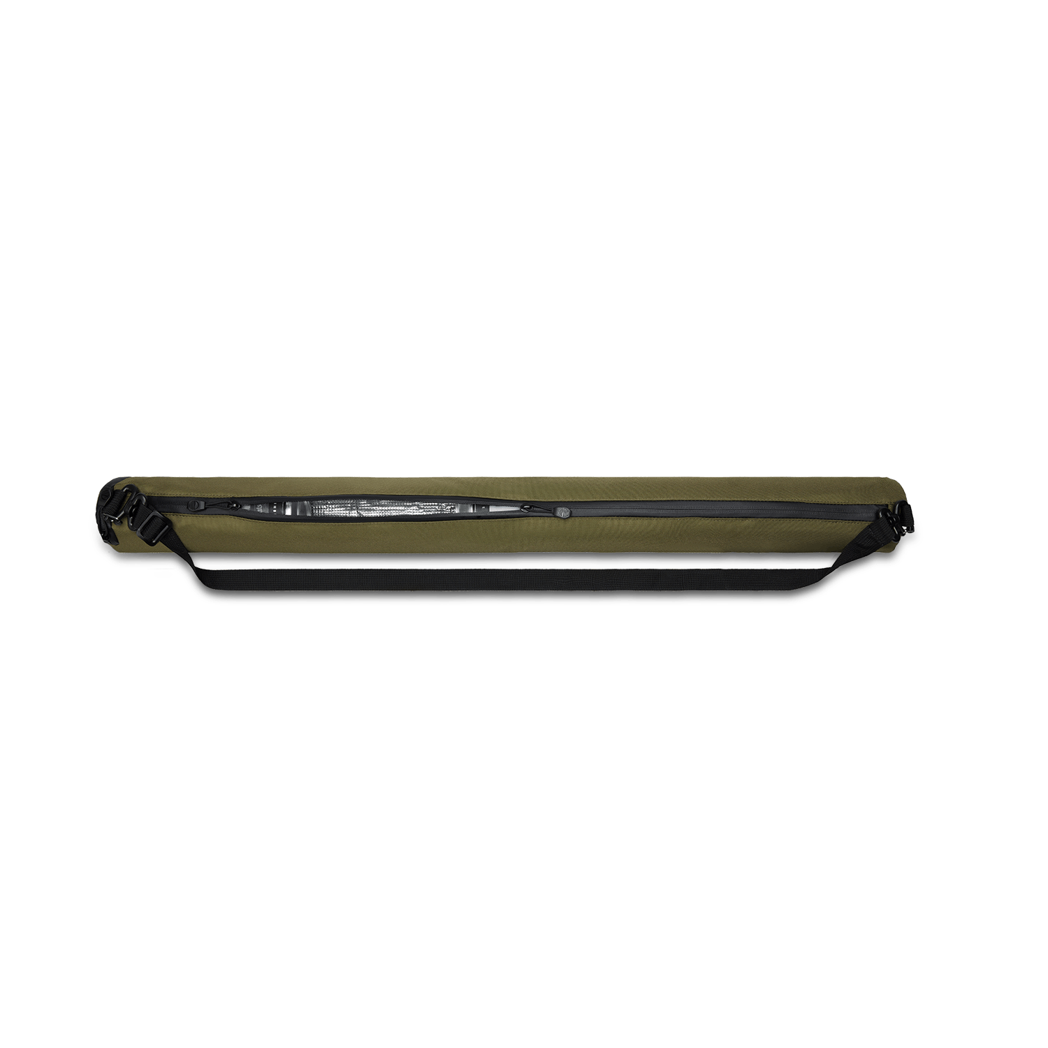 Beer Sleeve Cooler in olive with coated zipper half-opened