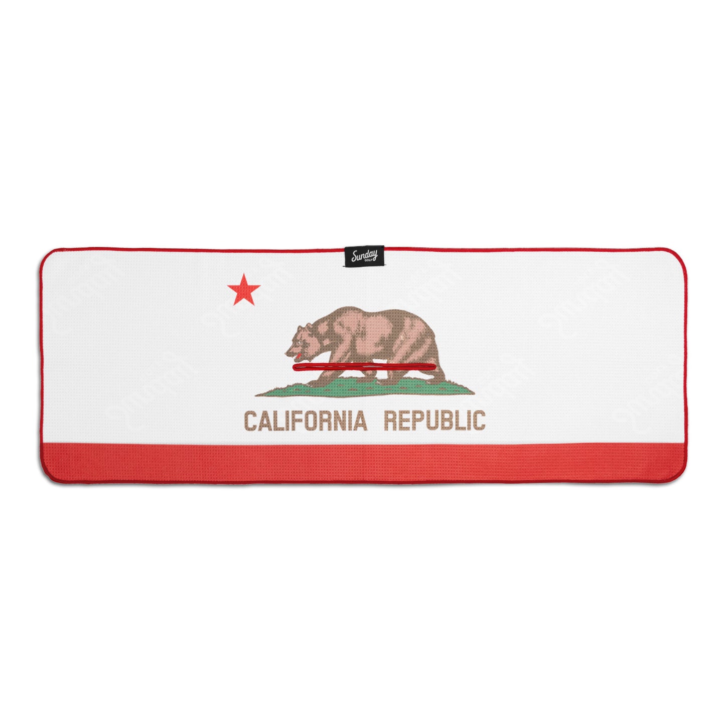 front view of California red and white state flag on Sunday Golf Towel