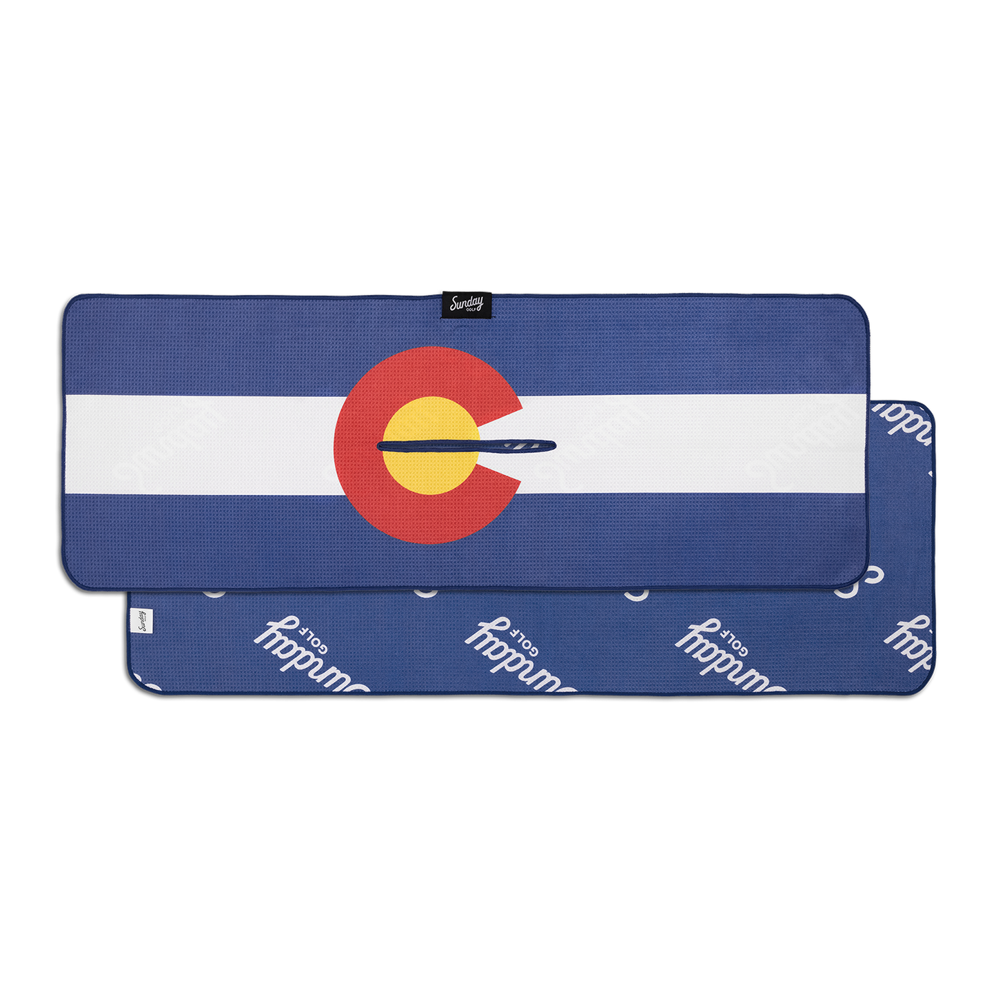 Front and back view of Colorado state flag golf towel