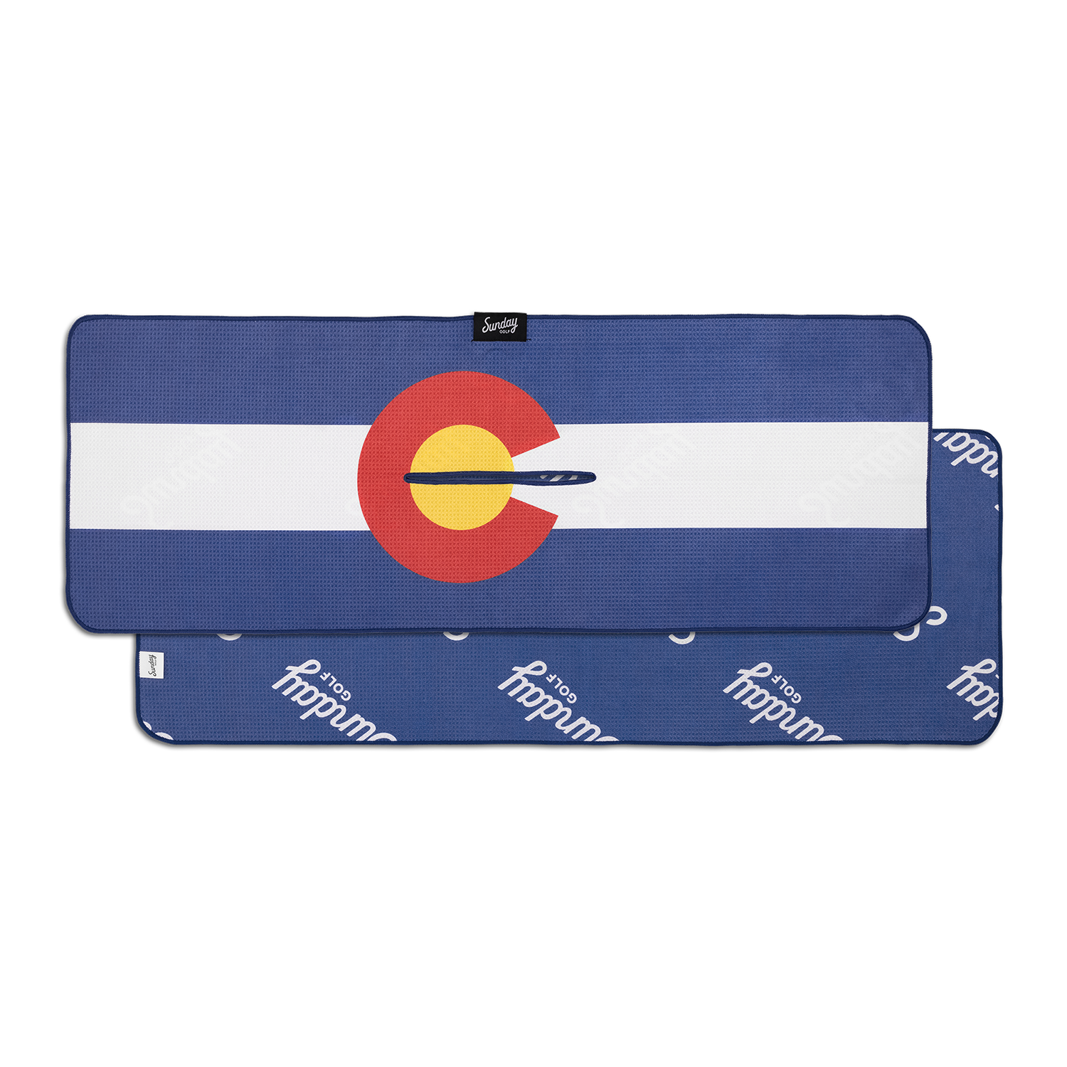 Front and back view of Colorado state flag golf towel