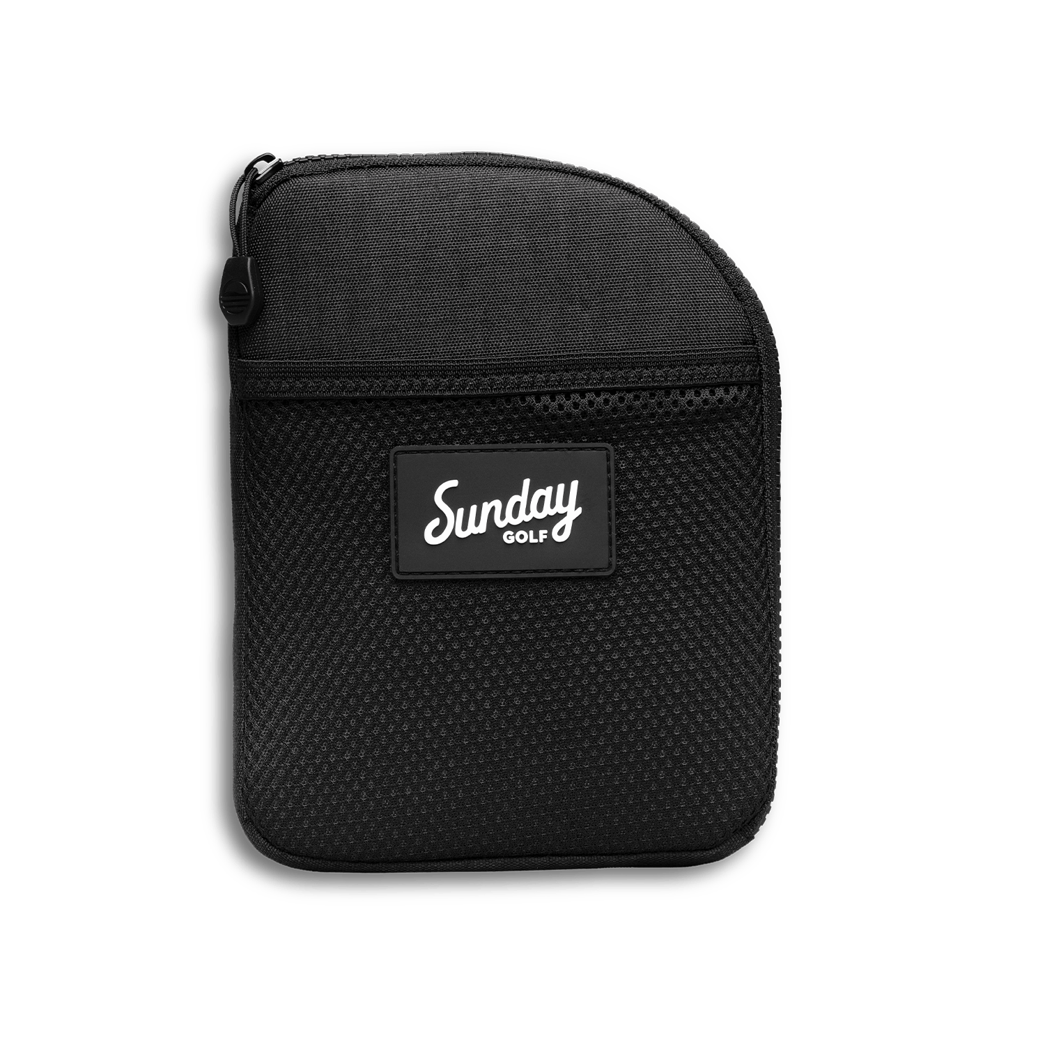 Front shot of matte black nickel bag valuables pouch that can be paired with golf bag