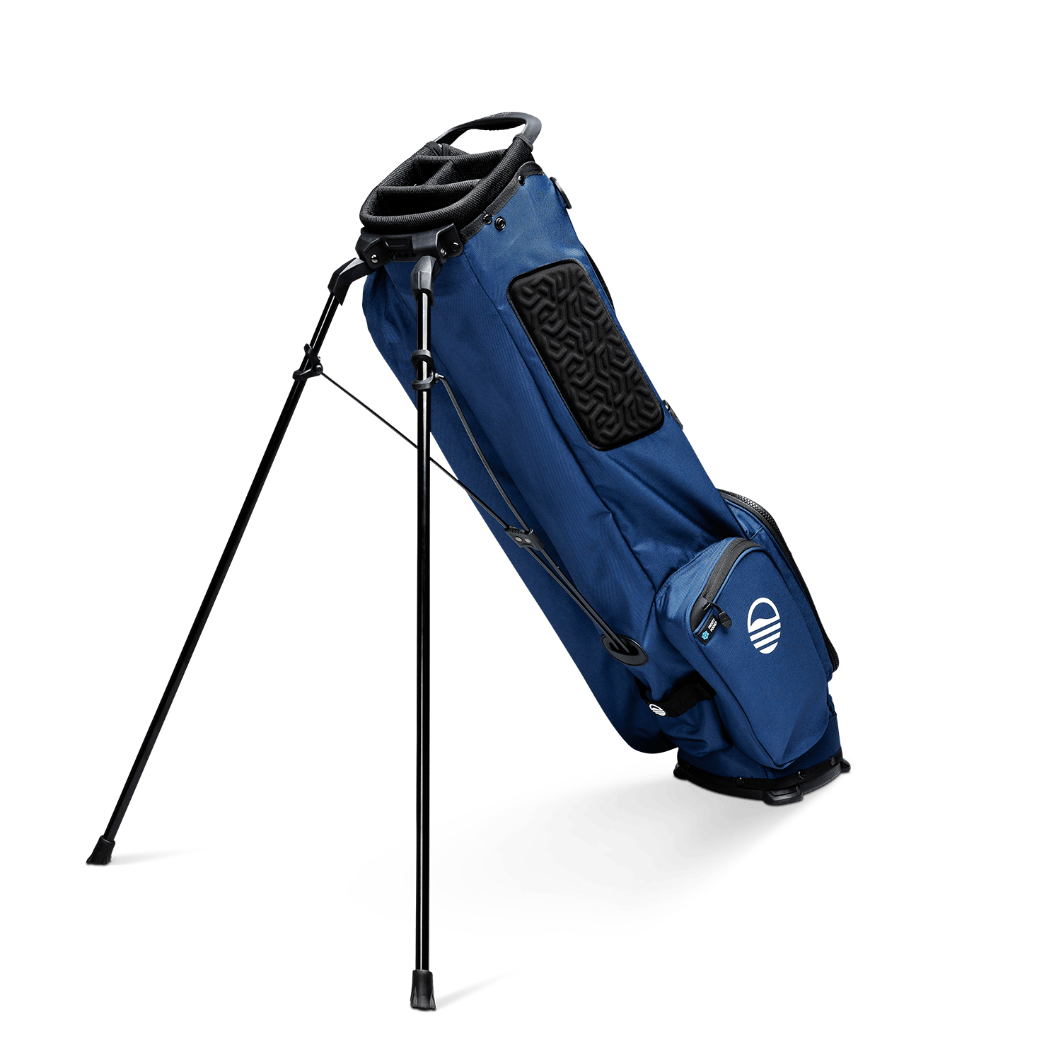 A full shot of standing El Camino golf bag in cobalt blue facing backward