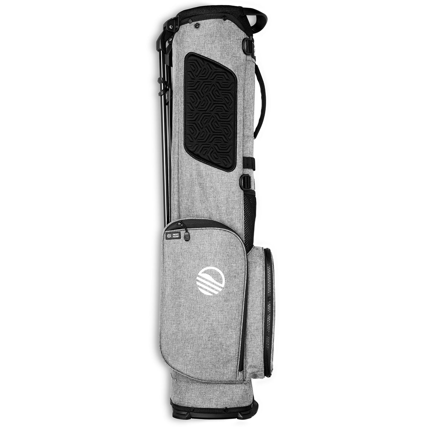 Side view of the hip panel on El Camino golf bag in heather gray