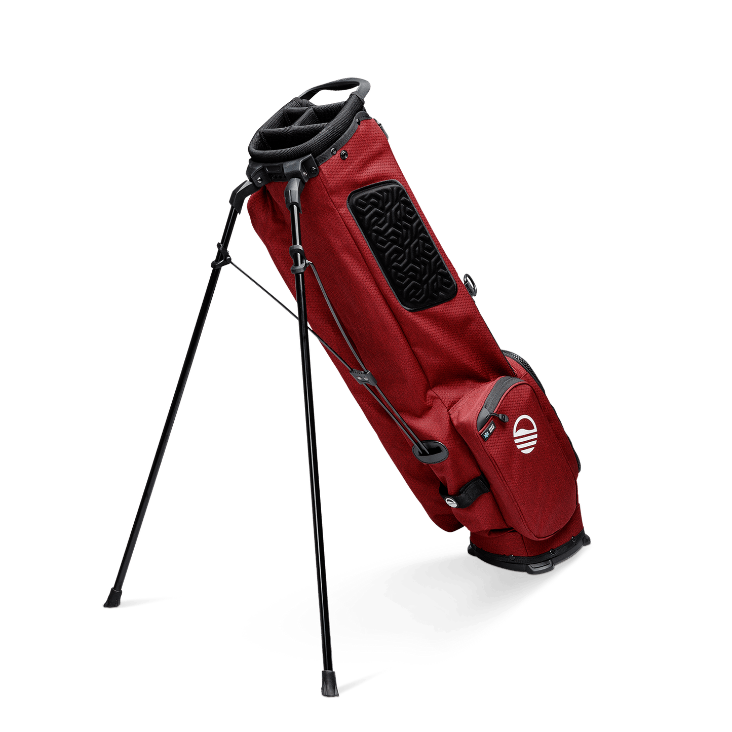 A full shot of El Camino golf bag in deep red burgundy facing backward