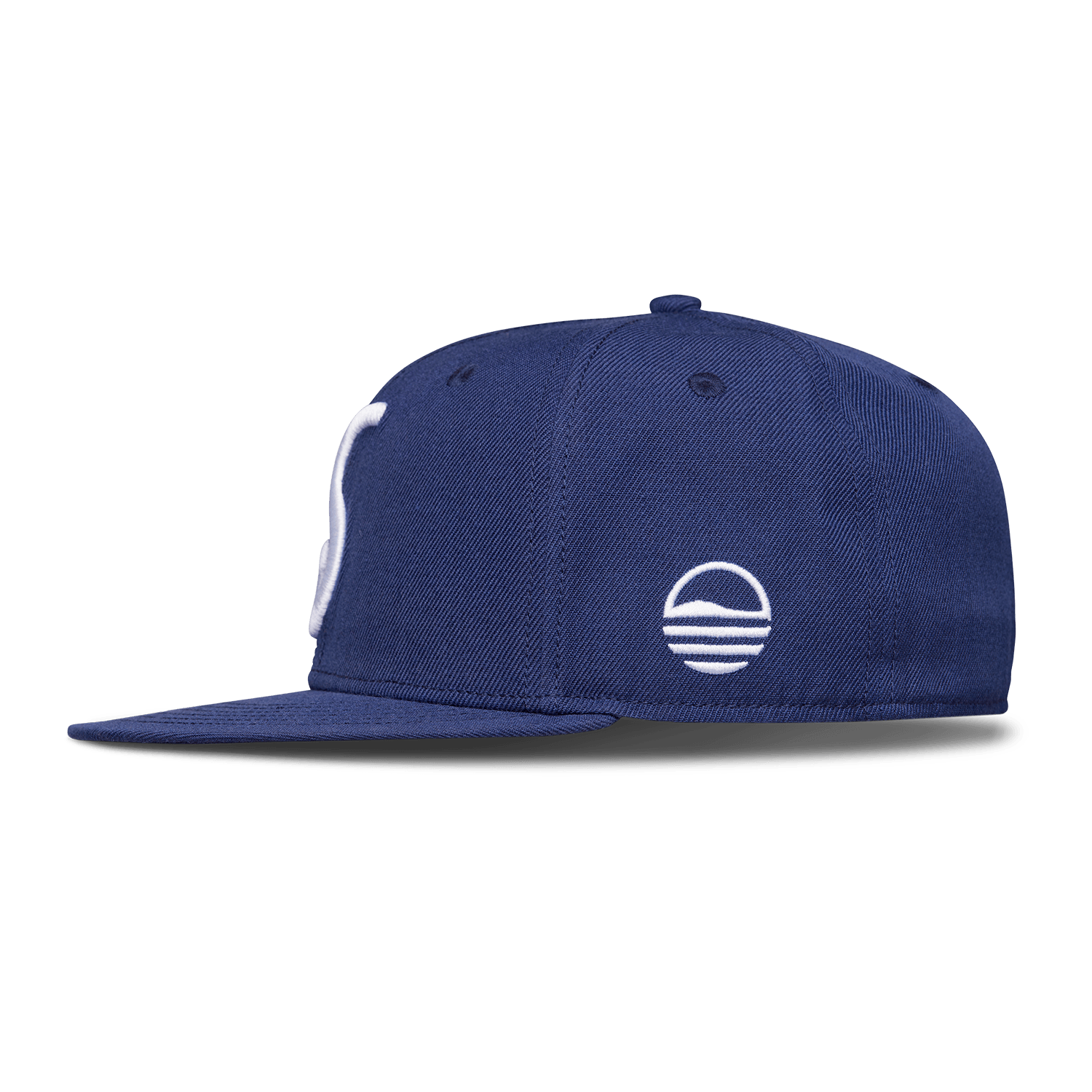 Side view of navy pro fit golf hat