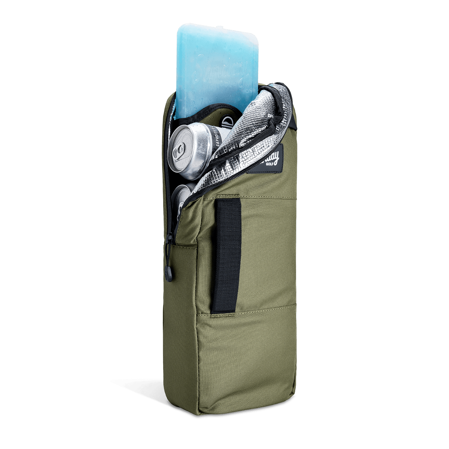 Iceberg golf ice cooler pack inside Big Frosty pack and canned drinks