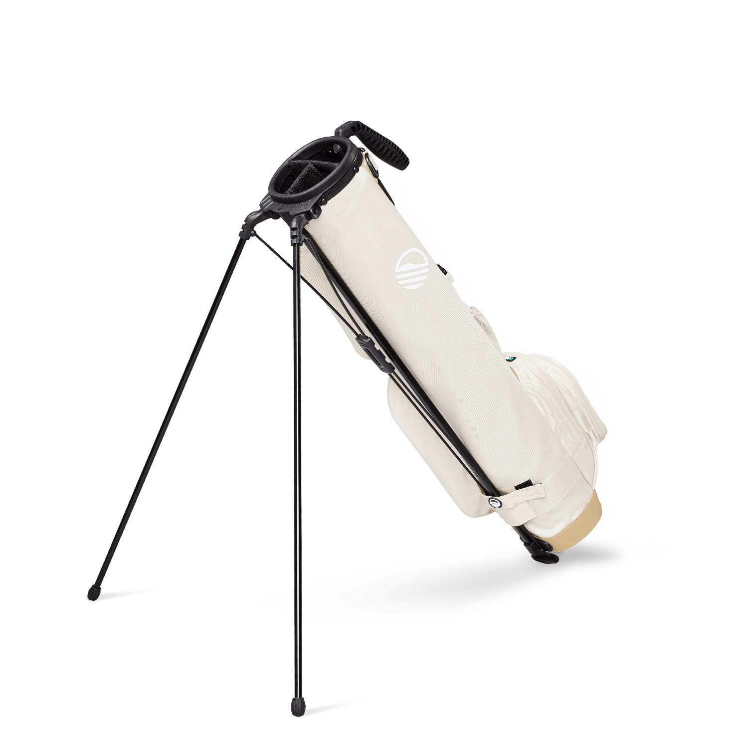 A full shot of standing Loma XL golf bag in toasted almond facing backward