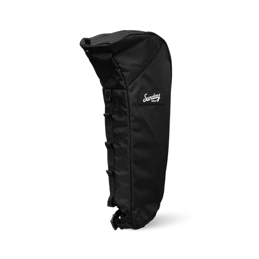 A full shot of matte black rain hood that is water-repellent and can fit Loma and Loma XL golf bags