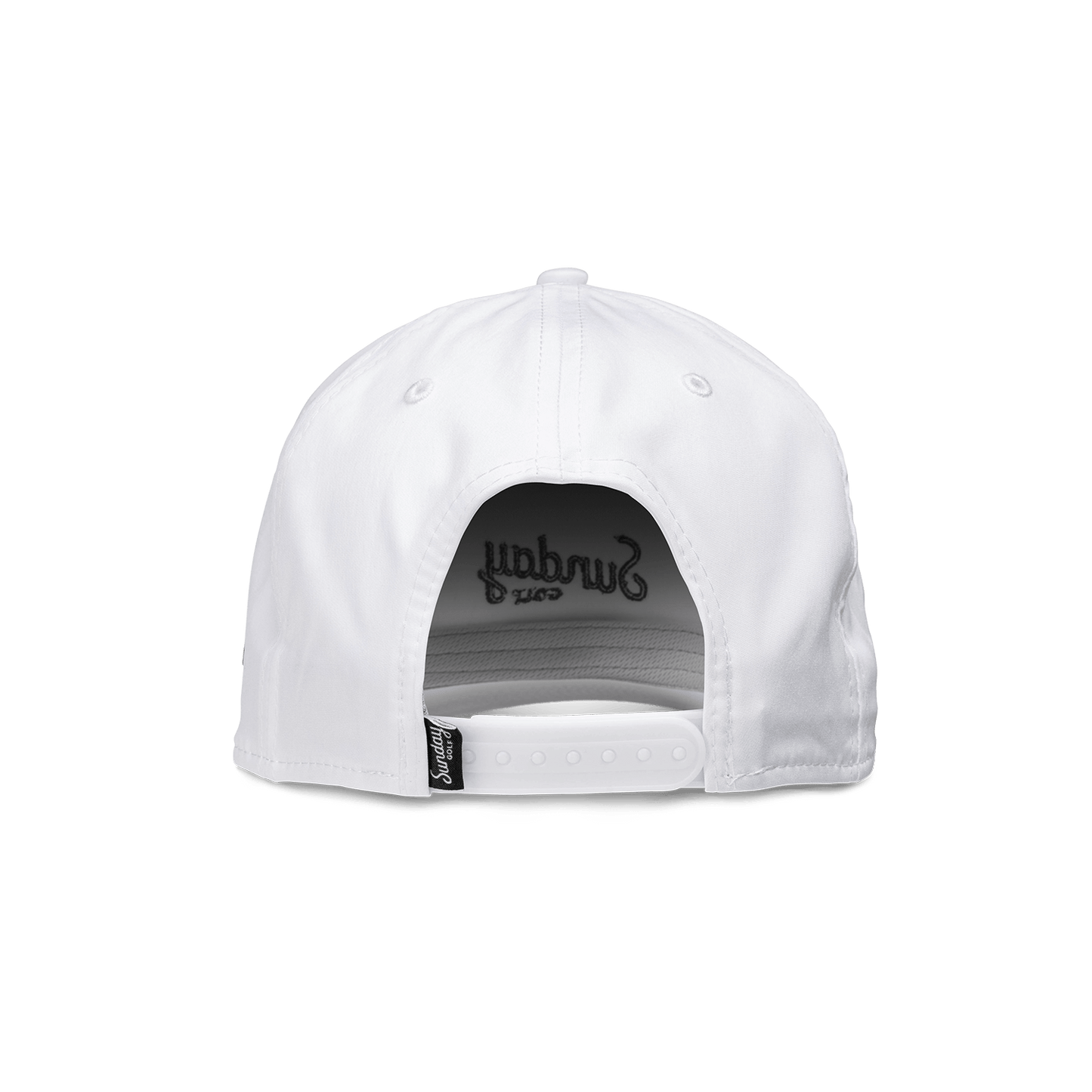 Back shot of white and black rope golf hat