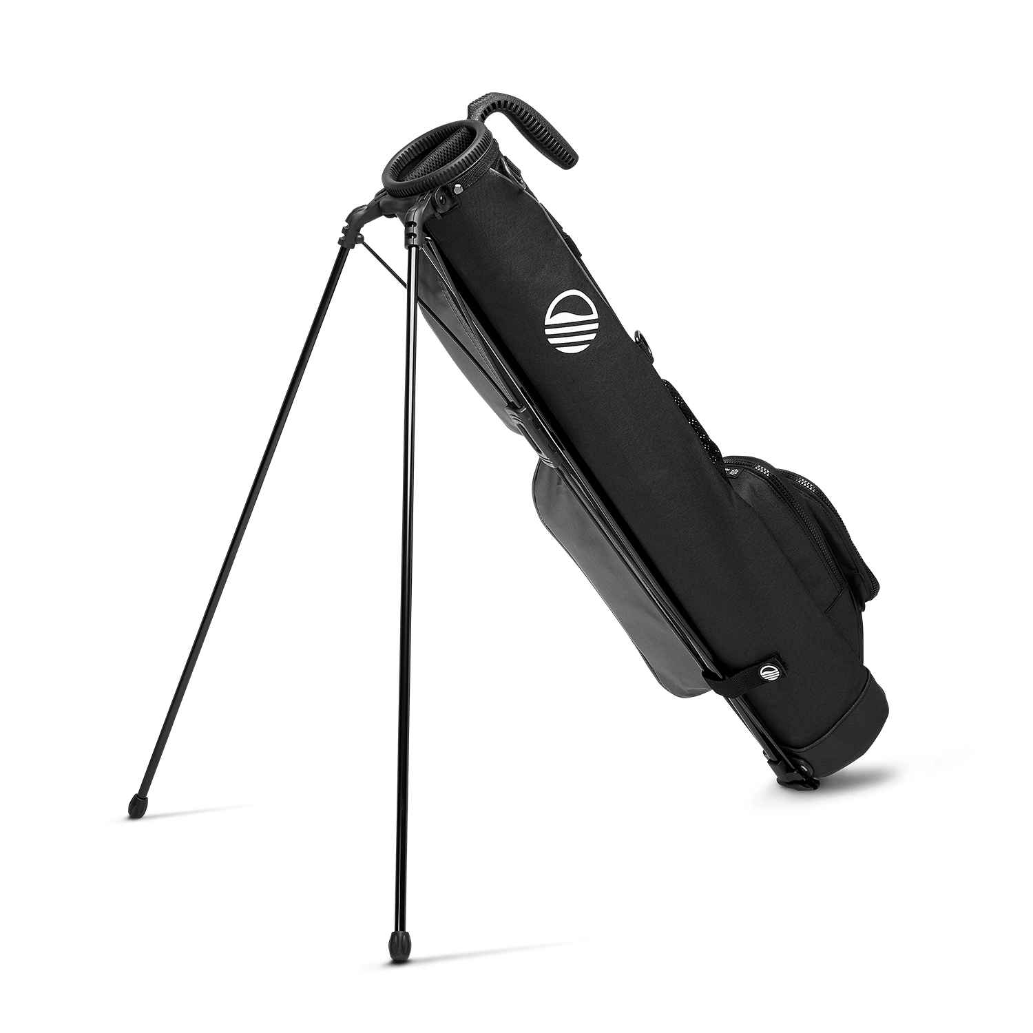A full shot of standing Loma golf bag in matte black facing backward