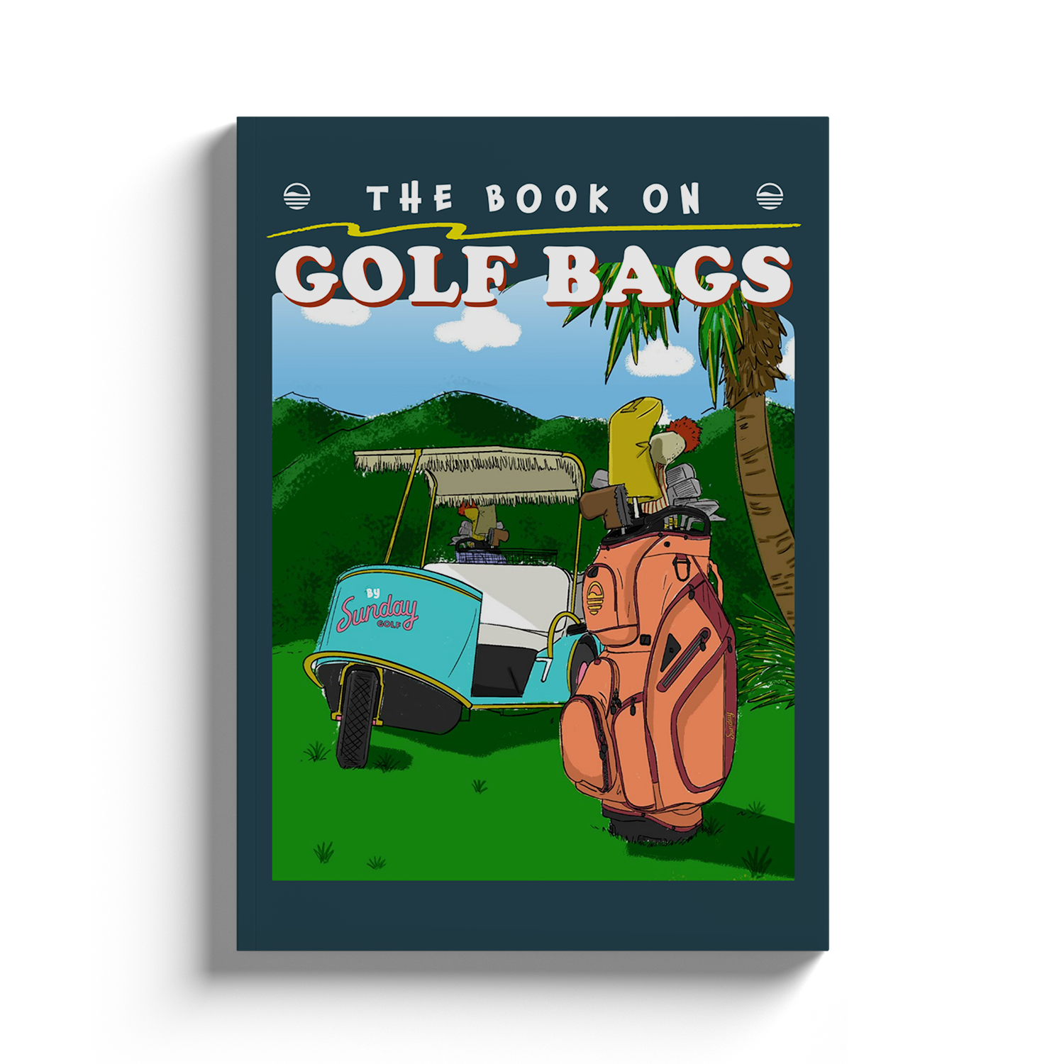 Front shot of the book on golf bags