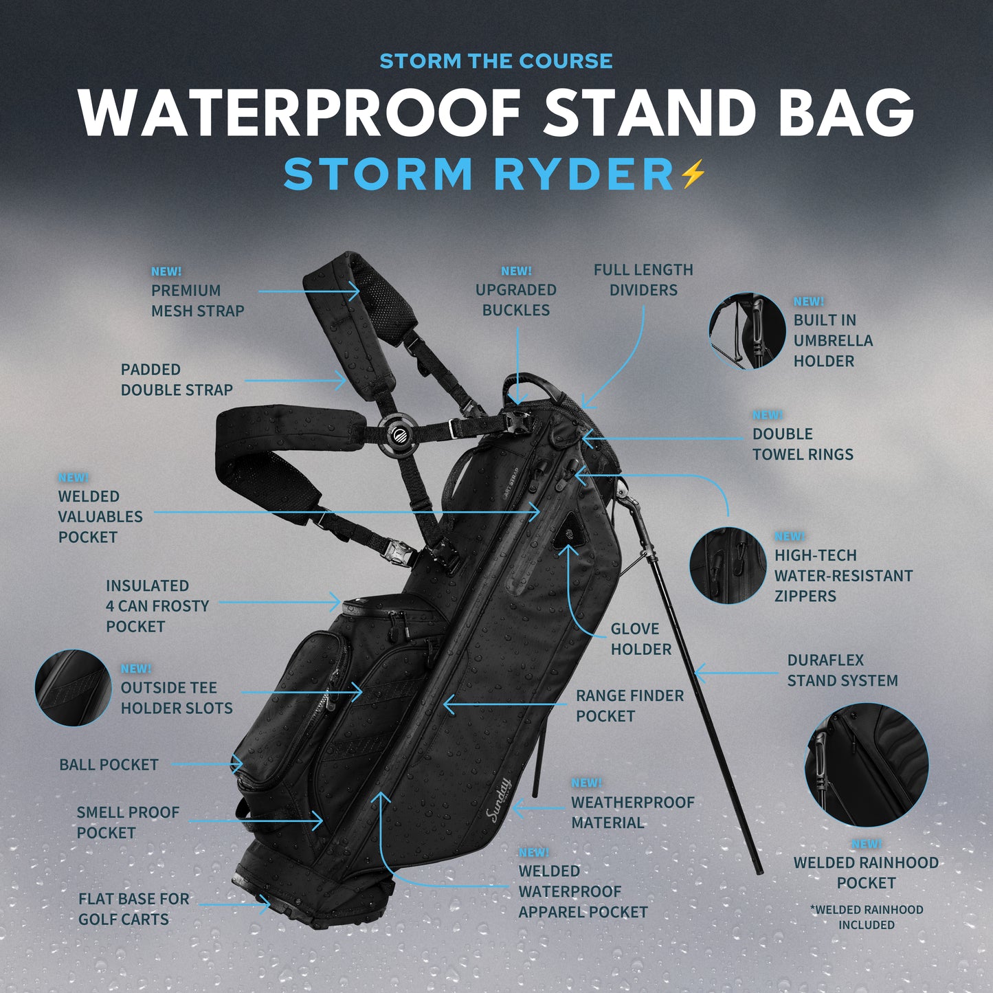Storm Ryder | Black Waterproof Full Size Stand Bag