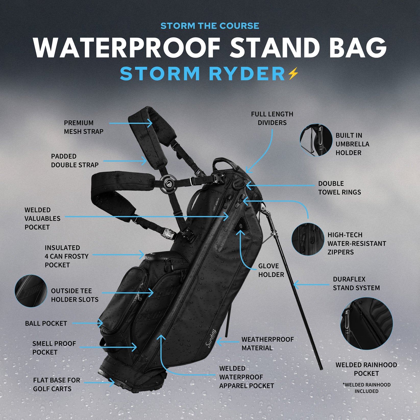 Storm Ryder | Black Waterproof Full Size Stand Bag
