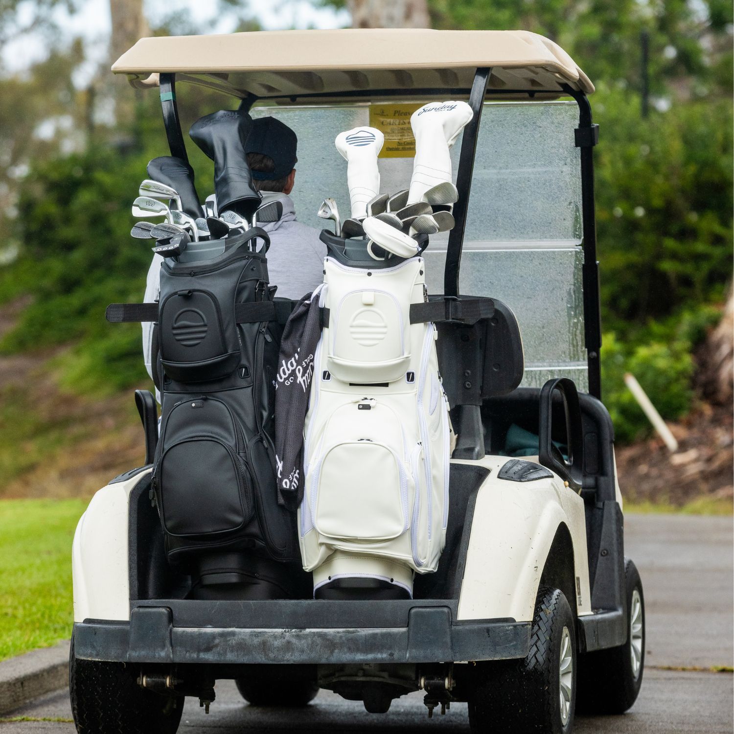 The Big Rig | Cart Bag - White Vegan Leather – Sunday Golf The Big Rig | Cart Bag - White Vegan Leather – Sunday Golf