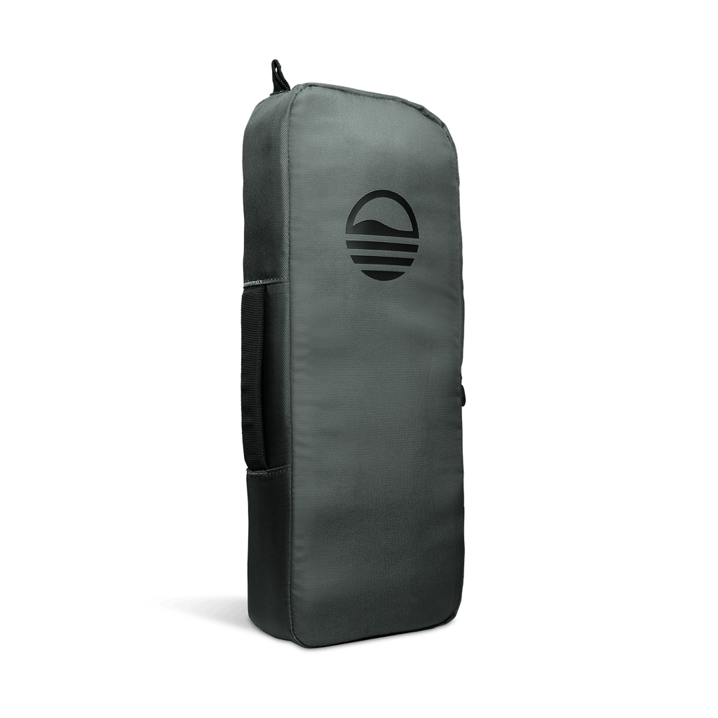 A rear shot of big frosty golf cooler bag in midnight green with gloss black logo 