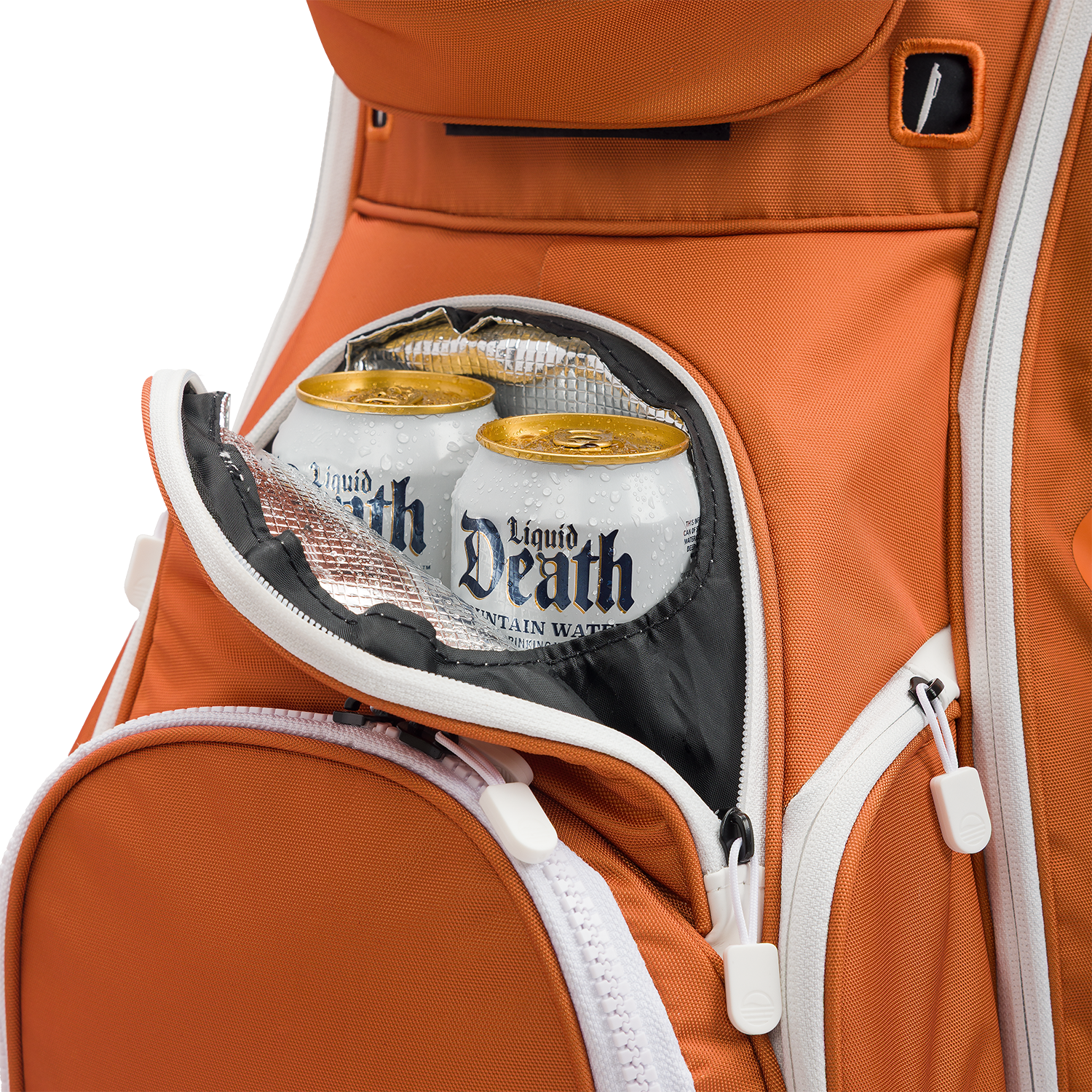 The Big Rig burnt orange's 7 can frosty pocket showcasing beer 