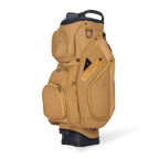 Front shot of Big Rig golf bag in clay thompson showing the pockets and some of its features
