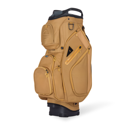 Front shot of Big Rig golf bag in clay thompson showing the pockets and some of its features
