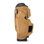 Side shot of Big Rig golf bag in clay thompson showing the glove holder, easy access pockets and other features of the bag
