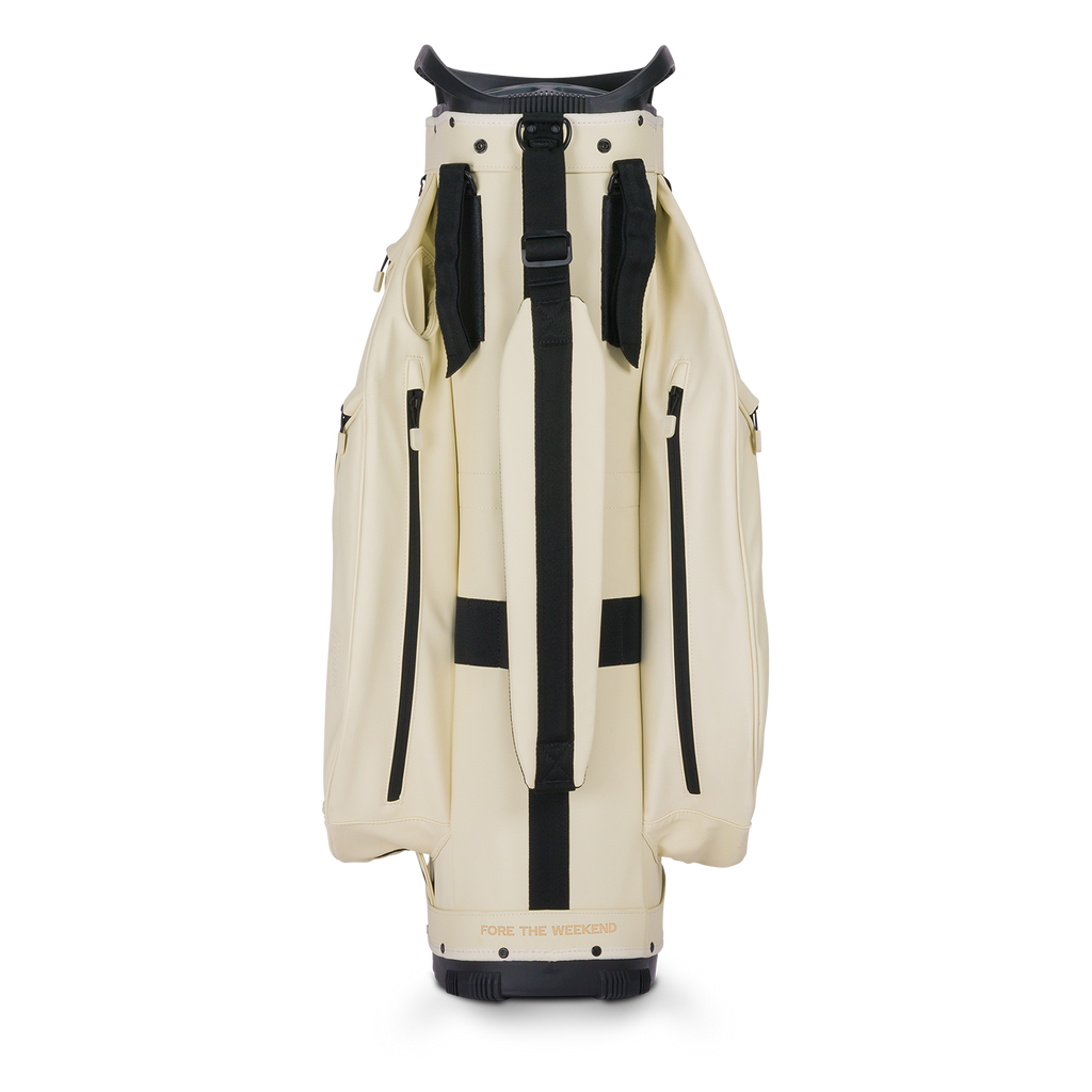 Back shot of Big Rig S-class golf bag in Cream showing the strap of the band
