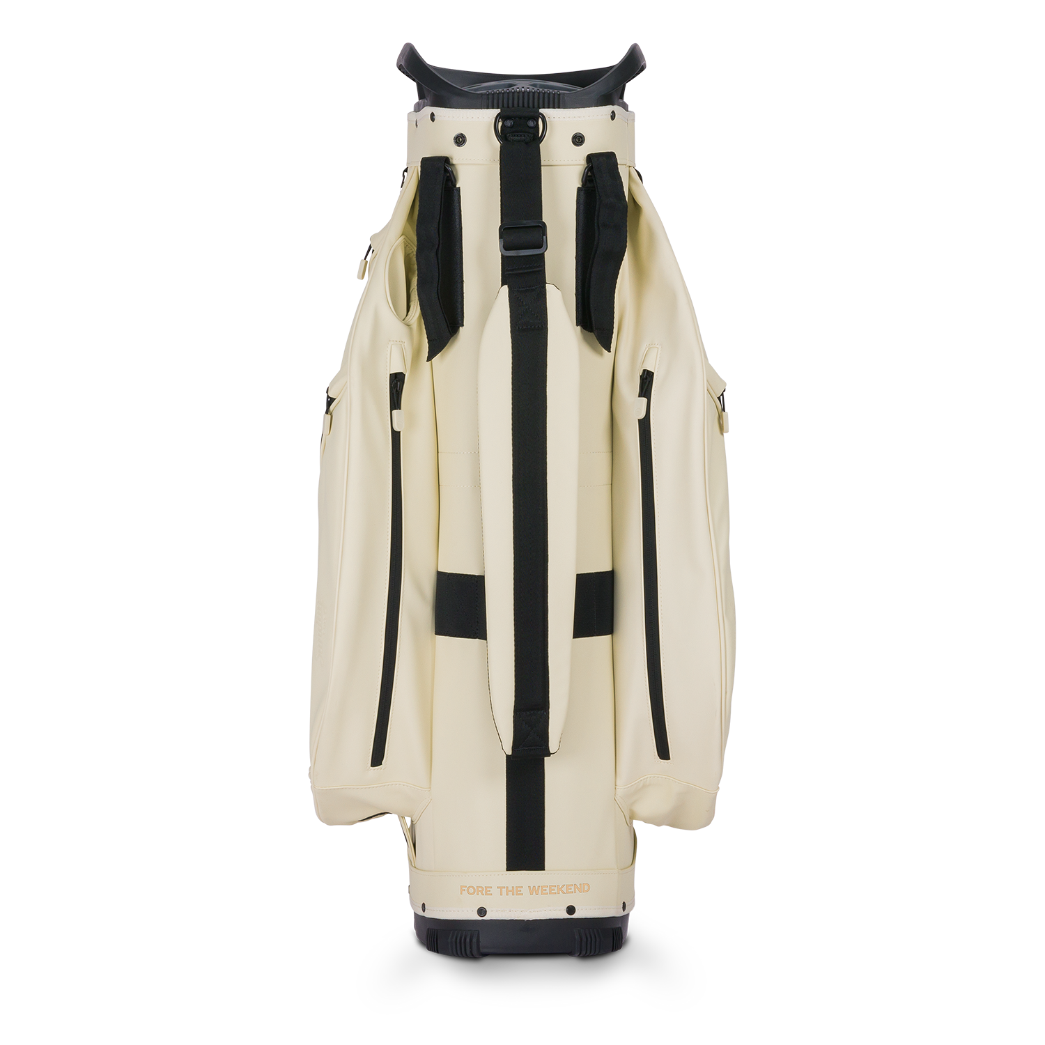Back shot of Big Rig S-class golf bag in Cream showing the strap of the band
