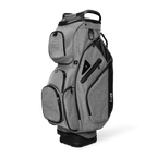 Front shot of Big Rig golf bag in heather gray showing the pockets and some of its features