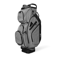 Front shot of Big Rig golf bag in heather gray showing the pockets and some of its features