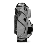 Side shot of Big Rig golf bag in heather gray showing the glove holder, easy access pockets and other features of the bag