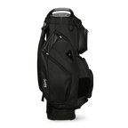 Side shot of Big Rig golf bag in matte black showing the glove holder, easy access pockets and other features of the bag
