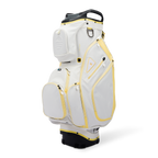 Front shot of Big Rig golf bag in mindy lemon showing the pockets and some of its features