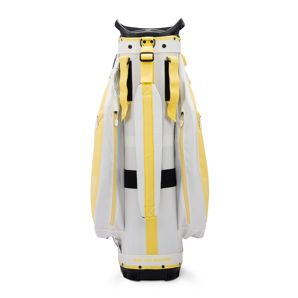 Back shot of Big Rig golf bag in mindy lemon showing the strap of the bag