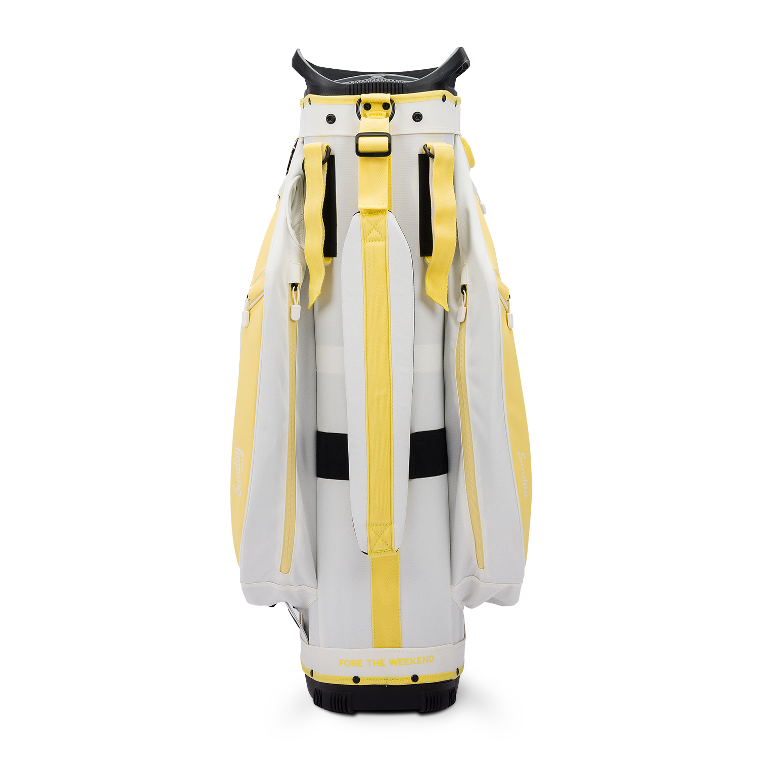 Back shot of Big Rig golf bag in mindy lemon showing the strap of the bag