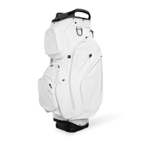 Front shot of Big Rig S-Class golf bag in white vegan leather showing the pockets and some of its features