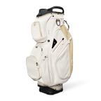 Front shot of Big Rig golf bag in toasted almond showing the pockets and some of its features