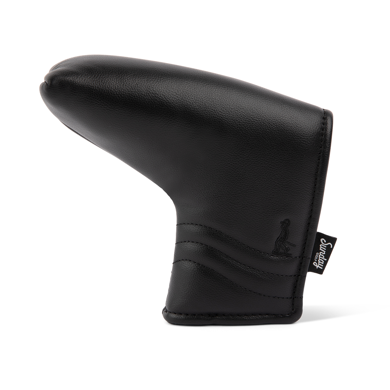 Front shot of blade putter golf headcover in black vegan leather