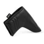 Side shot of blade putter golf headcover in black vegan leather