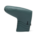 Front shot of blade putter golf headcover in midnight green vegan leather
