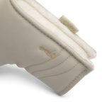 Inward shot of blade putter golf headcover in toasted almond vegan leather