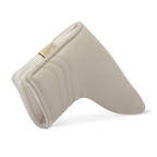 Close up shot of blade putter golf headcover in toasted almond vegan leather showing its linings
