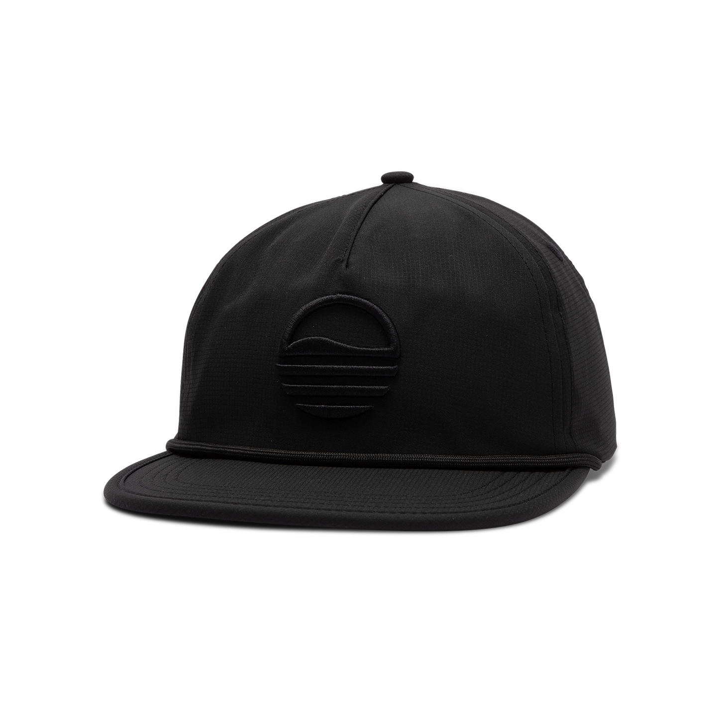 Front shot of black on black crushable rope golf hat
